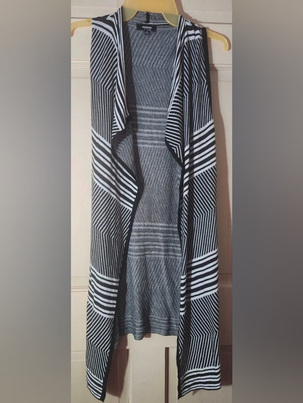 Premise Black and White Striped Open Drape Cardigan
